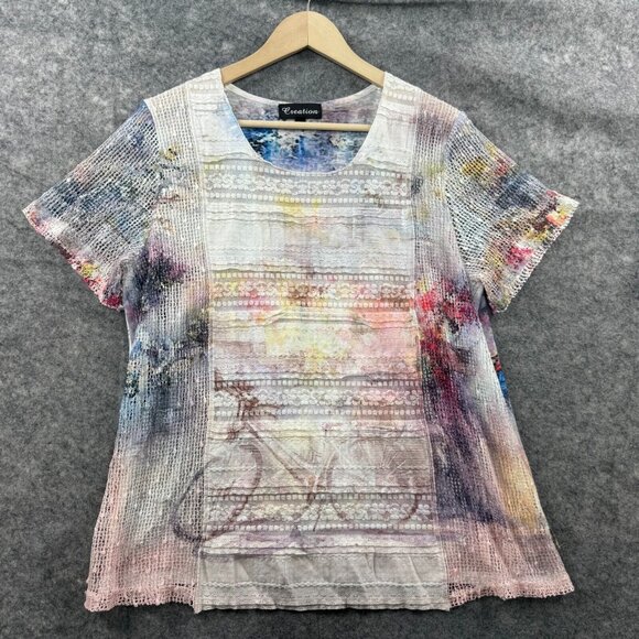 Creation Top Womens XL Rainbow Bicycle Bike AOP Artsy Sheer Open Knit Sequin - Picture 1 of 10
